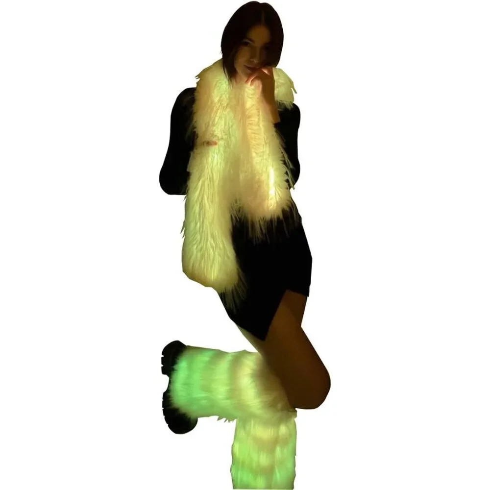 LED Scarf Faux Fur Rechargeable Glow Light Up Winter Unisex Accessories